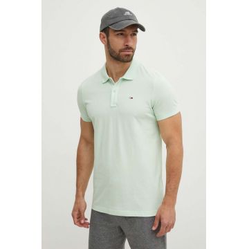 Tommy Jeans polo de bumbac culoarea verde, neted, DM0DM18312