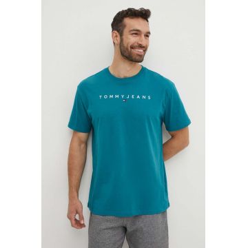 Tommy Jeans tricou din bumbac bărbați, culoarea verde, cu imprimeu DM0DM17993