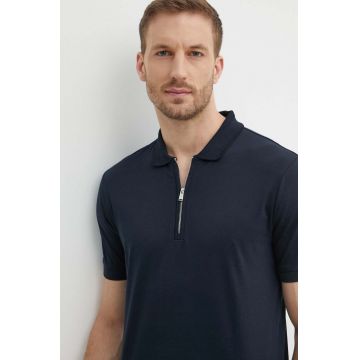 BOSS polo de bumbac culoarea albastru marin, neted, 50513375