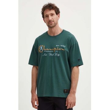 Champion tricou din bumbac barbati, culoarea verde, cu imprimeu, 219998