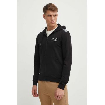 EA7 Emporio Armani bluza barbati, culoarea negru, cu glugă, cu imprimeu EA7 Emporio Armani bluza barbati, culoarea negru, cu glugă, cu imprimeu