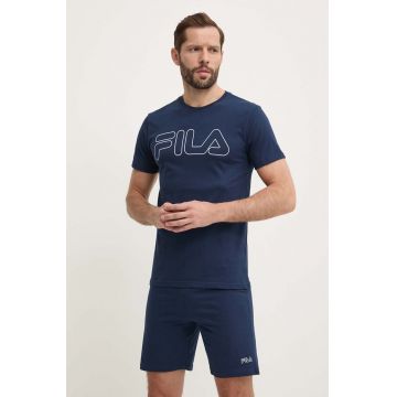 Fila pijamale de bumbac culoarea albastru marin, cu imprimeu, FPS1191