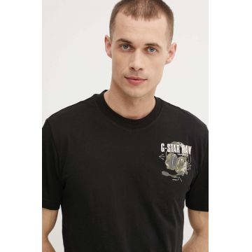 G-Star Raw tricou din bumbac barbati, culoarea negru, cu imprimeu, D24687-C372