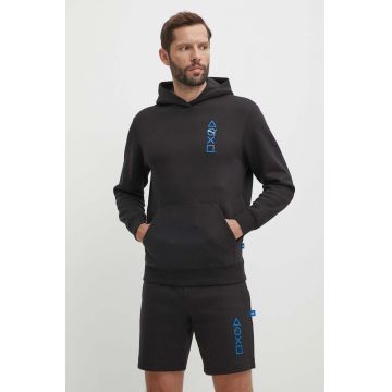 Puma bluza PUMA X PLAYSTATION barbati, culoarea negru, cu glugă, cu imprimeu, 624678