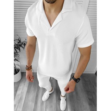 Trening barbati slim fit alb tricou + pantaloni 8207