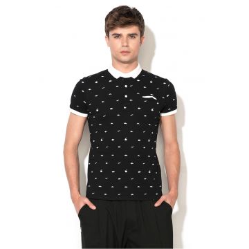 Tricou polo alb si negru cu pestiqqq - Alb/Negru