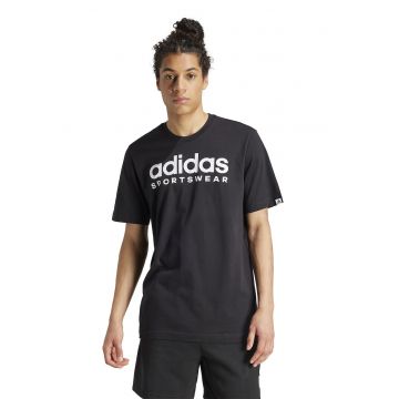 Tricou cu decolteu rotund si logo - Alb/Negru