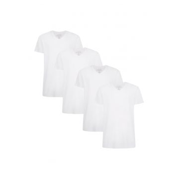 Set de tricouri cu decolteu in V Velo - 4 piese - Alb