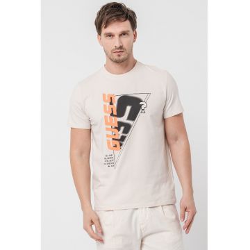 Tricou cu imprimeu logo - pentru fitness - Gri deschis/Portocaliu neon