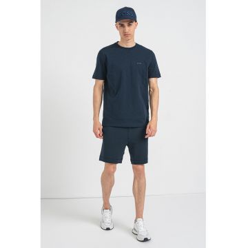 Tricou din bumbac cu decolteu la baza gatului - Bleumarin