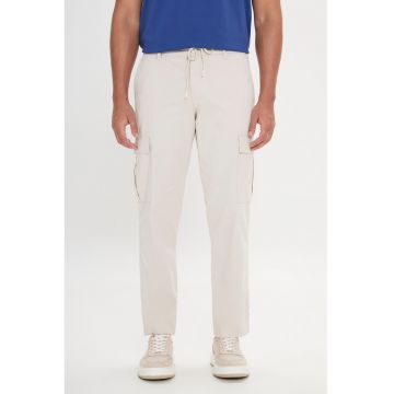 Pantaloni cargo din amestec de bumbac cu snur in talie