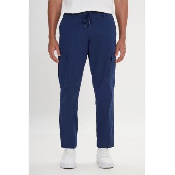 Pantaloni cargo de bumbac cu snur in talie