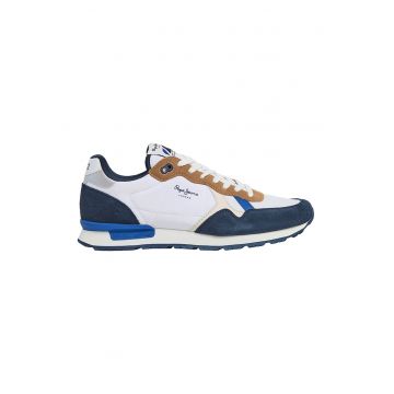 Pantofi sport cu insertii de piele intoarsa - Alb/Albastru inchis/Maro nisip