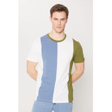 Tricou colorblock cu decolteu la baza gatului