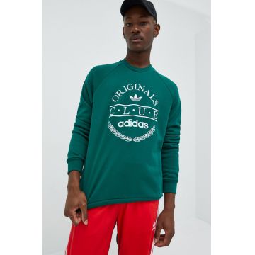 adidas Originals hanorac de bumbac barbati, culoarea verde, cu imprimeu