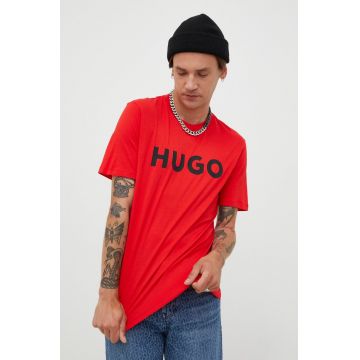 HUGO tricou din bumbac culoarea rosu, cu imprimeu