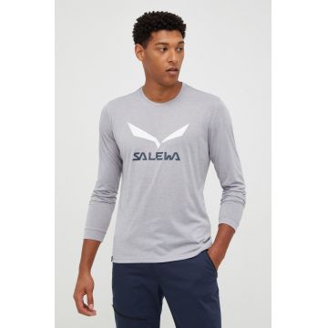 Salewa longsleeve sport Solidlogo culoarea gri, cu imprimeu