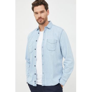 Sisley camasa jeans barbati, cu guler clasic, regular