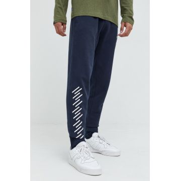 Superdry pantaloni de trening din bumbac barbati, culoarea albastru marin, cu imprimeu