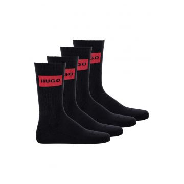 Set de sosete din amestec de bumbac cu striatii si logo - 4 perechi - Negru