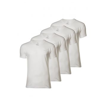 Set de tricouri de bumbac cu decolteu in V - 4 piese - Alb