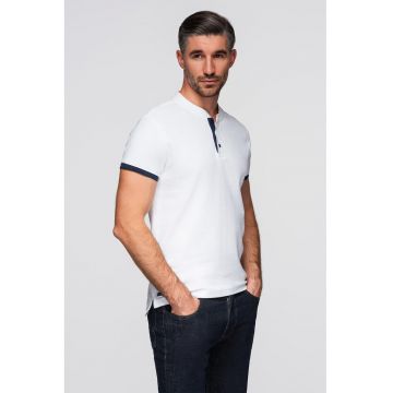 Tricou de bumbac cu fenta cu nasturi - Alb optic