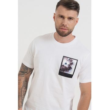 Tricou de bumbac organic cu imprimeu pe piept - Alb/Negru