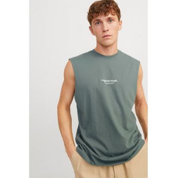 Top de bumbac cu decolteu la baza gatului - Verde feriga