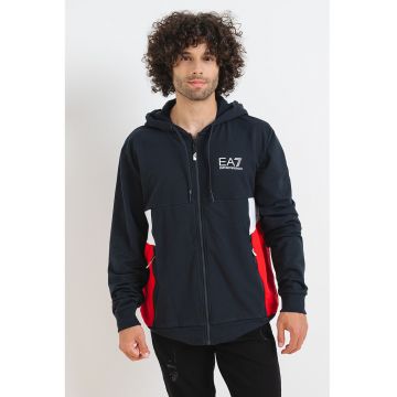 Hanorac cu model colorblock si fermoar - Negru