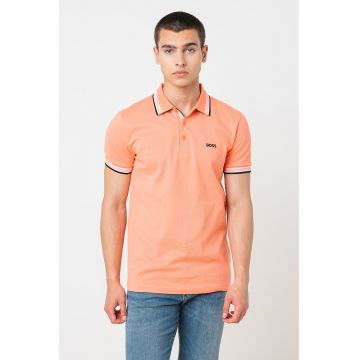 Tricou polo regular fit din bumbac pique cu margini contrastante Paddy - Alb/Negru/Coral