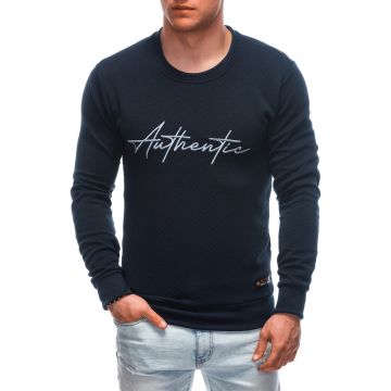 Bluza de trening cu decolteu la baza gatului si detaliu brodat - Bleumarin