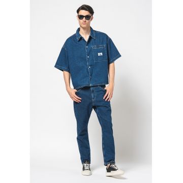 Camasa relaxed fit de denim cu buzunar pe piept