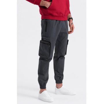 Pantaloni cargo cu mansete elastice - Gri antracit