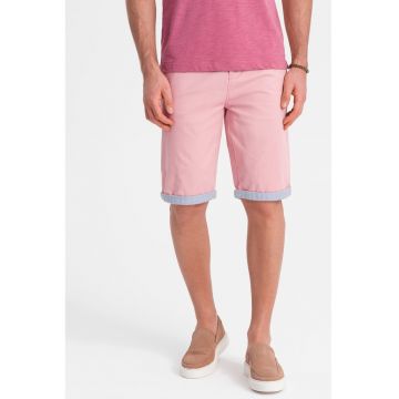 Pantaloni chino scurti cu terminatie contrastanta - Roz pastel