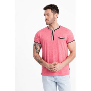 Tricou Henley cu accente in dungi - Negru/Fucsia