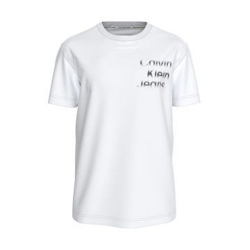 Tricou cu imprimeu logo si decolteu la baza gatului