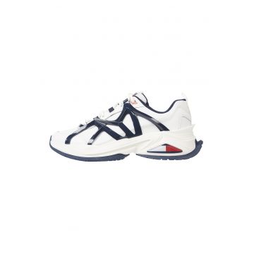 Pantofi sport cu insertii de material textil - Alb/Negru