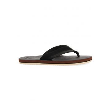Papuci flip-flop de piele ecologica - Negru