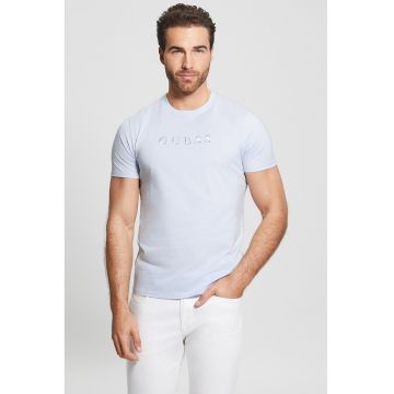 Tricou slim fit cu logo brodat - Albastru deschis