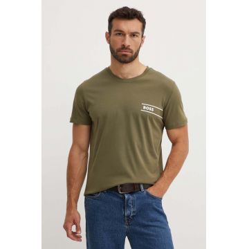 BOSS tricou din bumbac barbati, culoarea verde, cu imprimeu, 50517715