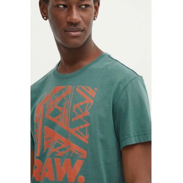 G-Star Raw tricou din bumbac barbati, culoarea verde, cu imprimeu, D24685-C506