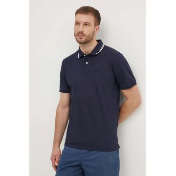 Gant polo de bumbac culoarea albastru marin, cu imprimeu