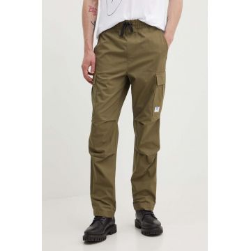 Hugo Blue pantaloni de bumbac culoarea verde, drept