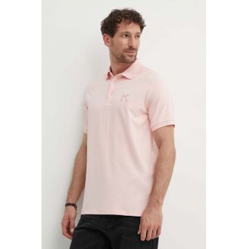 Karl Lagerfeld tricou polo barbati, culoarea roz, neted, 542221.745890