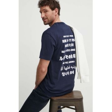 Lacoste tricou din bumbac barbati, culoarea albastru marin, cu imprimeu