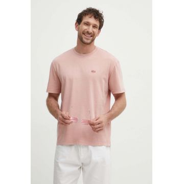 Lacoste tricou din bumbac barbati, culoarea roz, neted