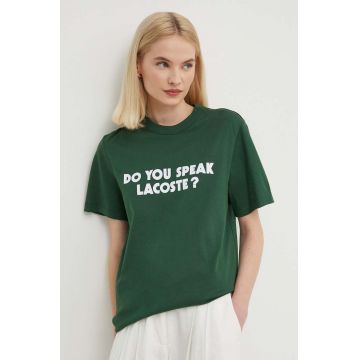 Lacoste tricou din bumbac culoarea verde, cu imprimeu