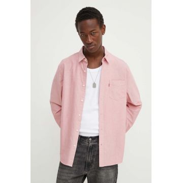 Levi's camasa din bumbac barbati, culoarea roz, cu guler clasic, regular