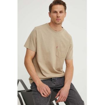 Levi's tricou din bumbac barbati, culoarea bej, cu imprimeu