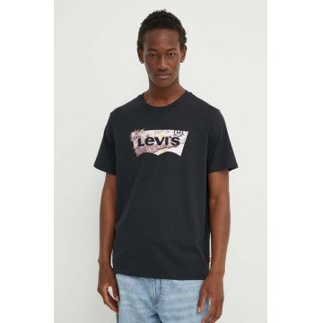 Levi's tricou din bumbac barbati, culoarea negru, cu imprimeu